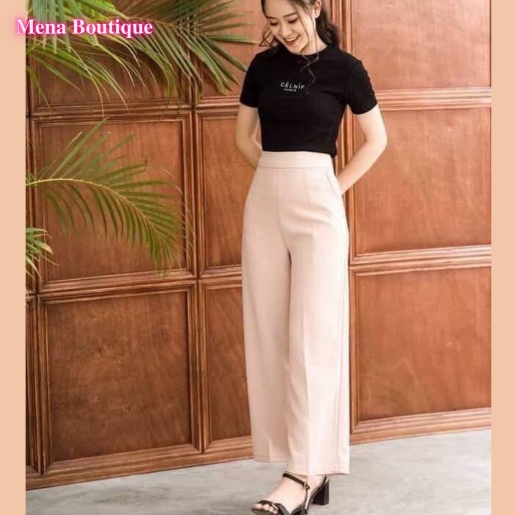 Quần Ống Rộng Dáng Suông MENA Boutique Công Sở Lưng Cao Khóa Sườn Mặc Đi Học Đi Làm