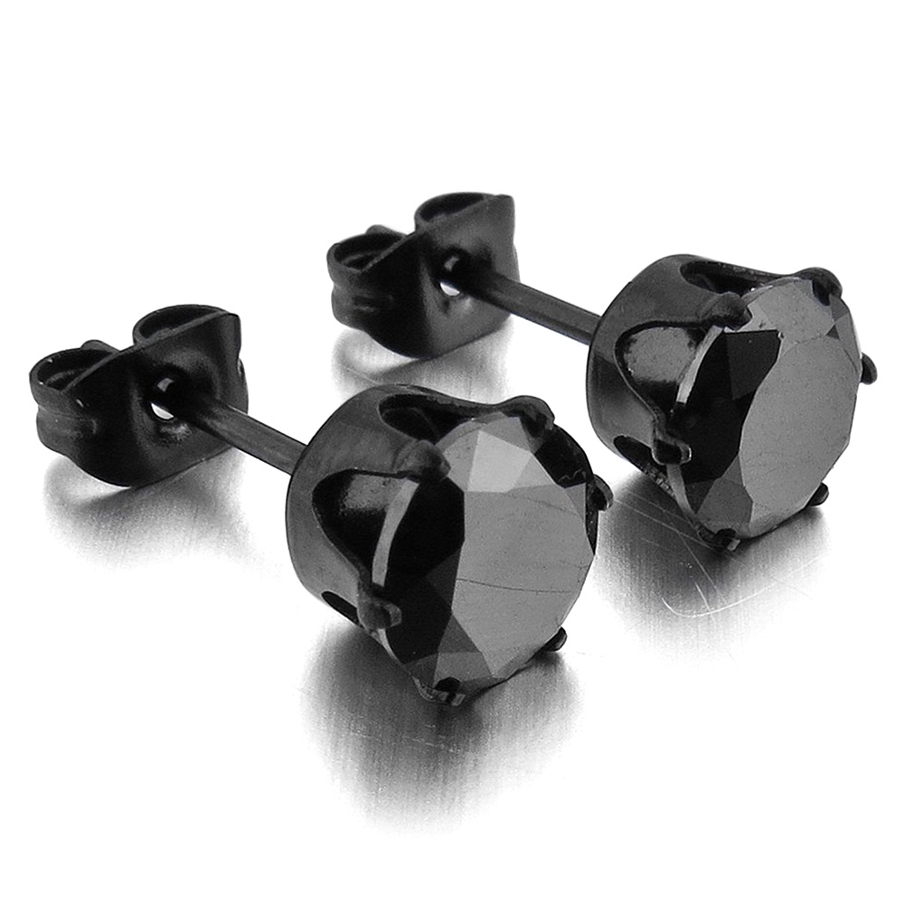 Atlantamart| 1 Khuyên Tai Đính Đá Zirconia 6/8mm Màu Đen Phong Cách Punk Cho Nam Và Nữ
