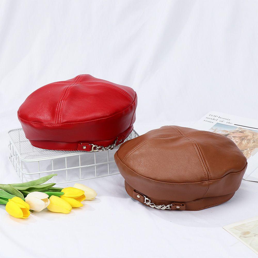 ROWANS Mũ Beret Phối Dây Xích Kim Loại Thời Trang Thu Đông Cá Tính Cho Nữ
