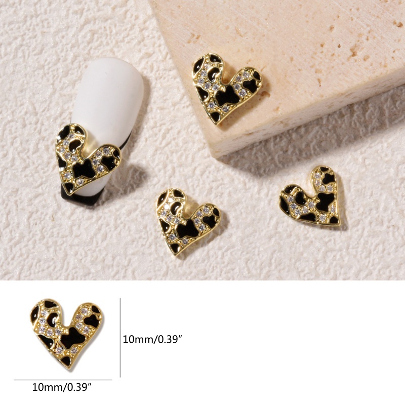 Set 3 Phụ Kiện Trang Trí Móng Tay Nghệ Thuật In Họa Tiết Da Báo / Gấu / Trái Tim / Thắt Nút Màu Trắng Đen