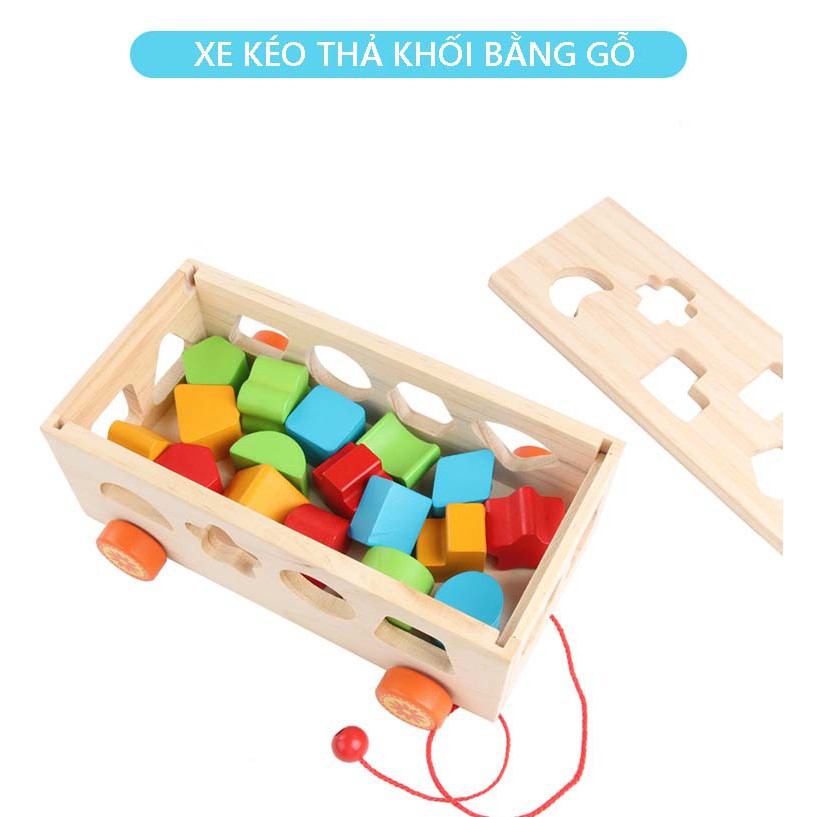 Bộ xe kéo thả hình 17 khối bằng gỗ  - đồ chơi gỗ