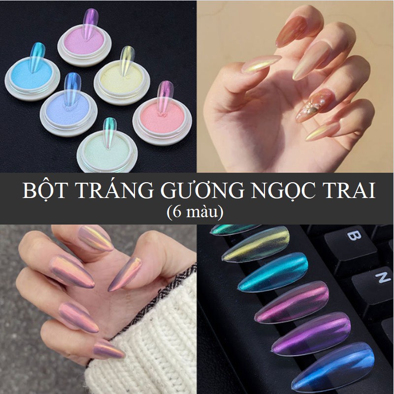 TRáng Gương Ngọc Trai Set 6 MÀu - Tráng Gương Crom ánh Trai - trang trí móng