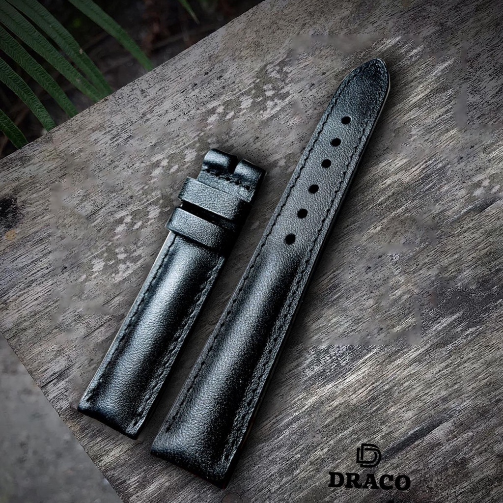 Dây da đồng hồ Draco DDDH02 màu đen size 20 - 22 [Tặng kèm khóa] chất liệu da bò thật cao cấp - thời trang nam - nữ