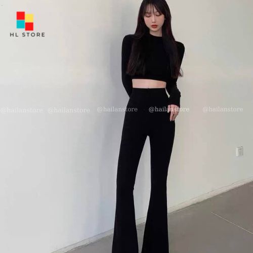 Quần ống loe nữ cạp cao dáng dài❤️ Quần Legging nữ thun gân lưng cao co dãn bốn chiều tôn dáng Hải Lan Store