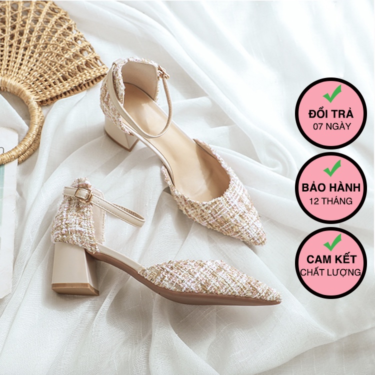 Giày cao gót mũi nhọn ZINA 6 phân, sandal nữ cổ điển quai si bố, chuẩn hàng VNXK Z615
