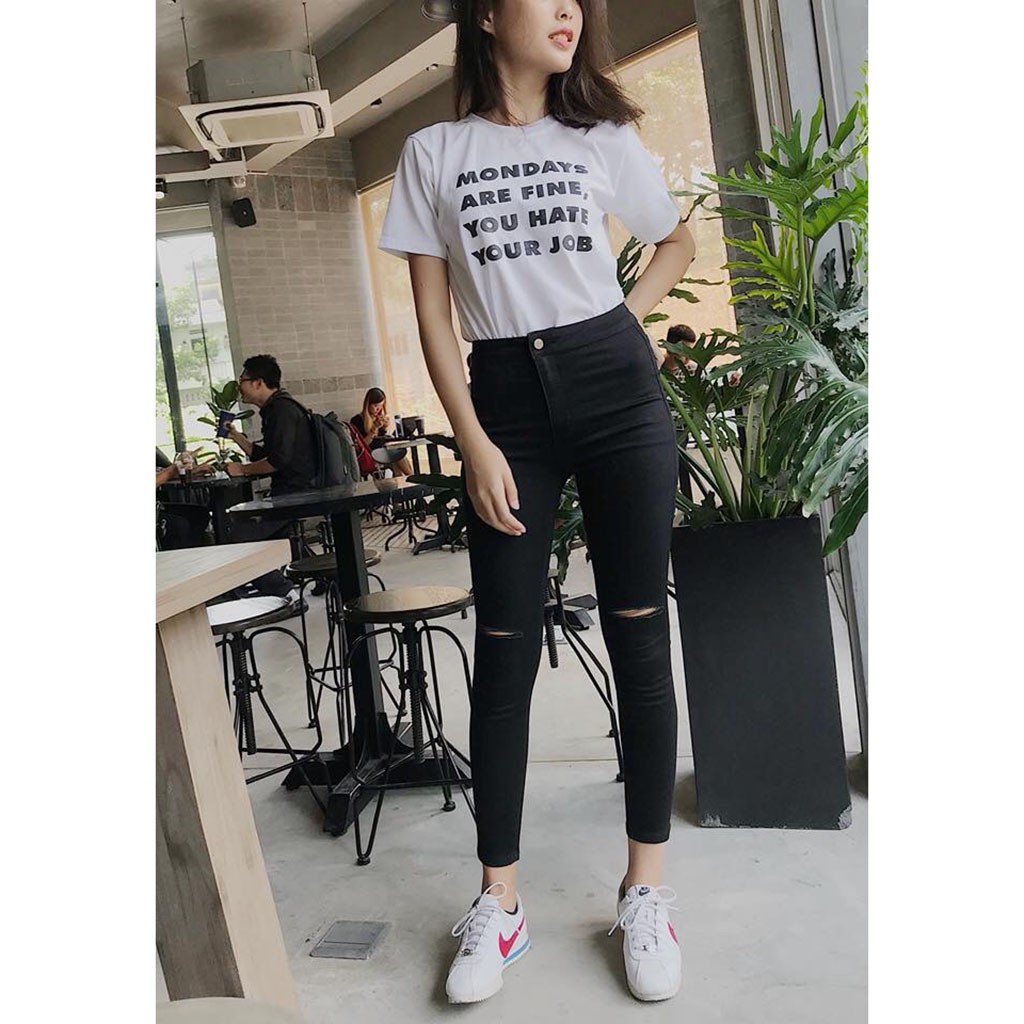 Quần Skinny Lưng Cao Rách Gối Đen ( không túi trước )- Quần Jeans Nữ - Tashop | WebRaoVat - webraovat.net.vn