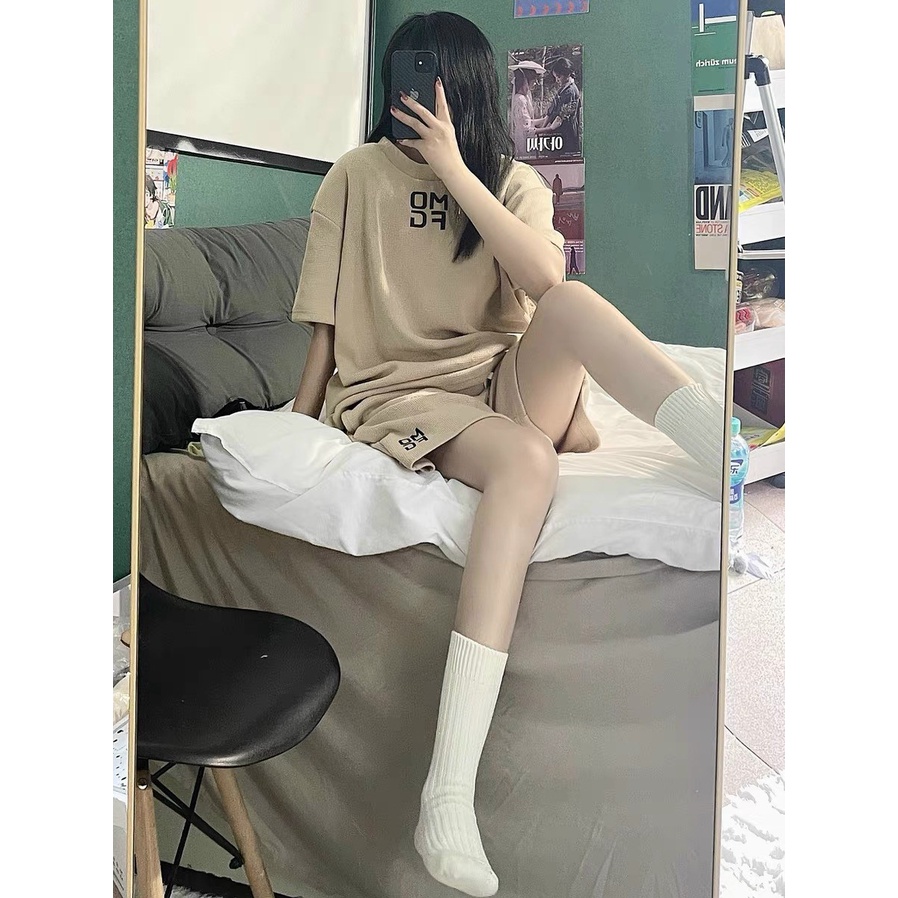 Bộ Thun Chữ OMFG PEONYB Unisex [FREESHIP]  Set đồ quần short kèm áo phông tay lỡ form rộng 3158 be mịn kiểu hàn quốc