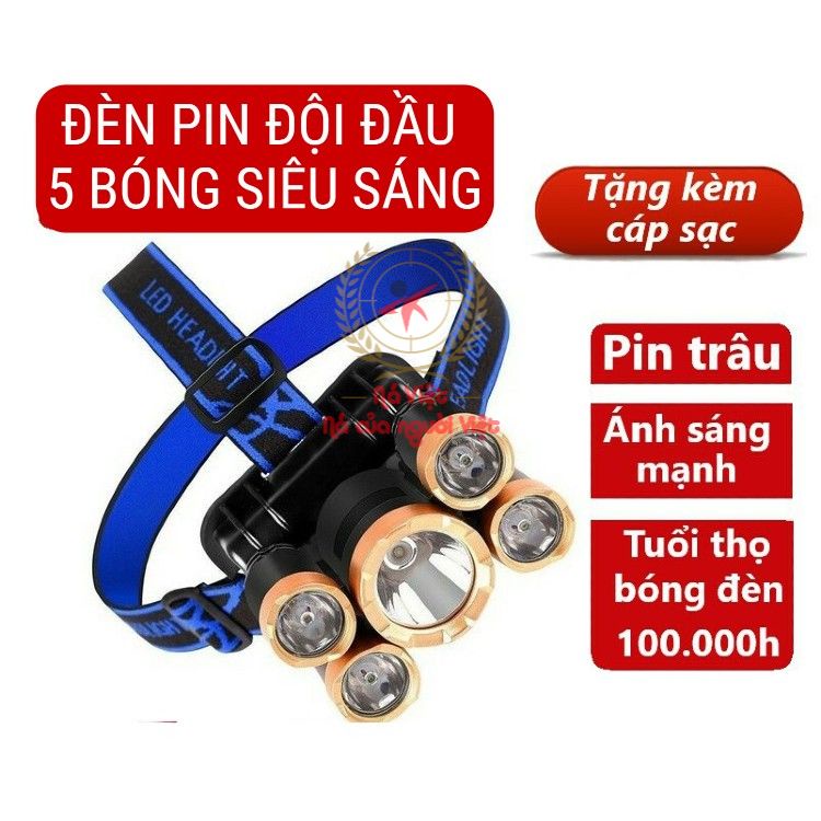 Đèn pin siêu sáng đội đầu gồm 5 bóng đèn, siêu sáng, sản phẩm bền bỉ theo thời gian, có thể chống nước [YPX7]