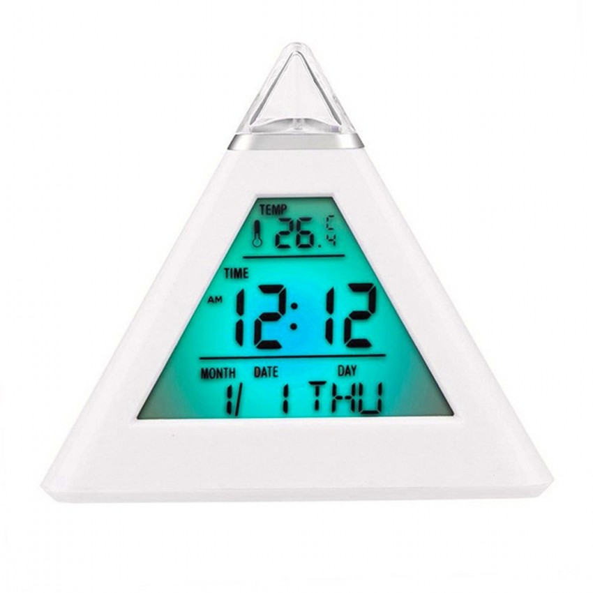 Đồng hồ báo thức điện tử hình tam giác có đèn led 7 màu sắc