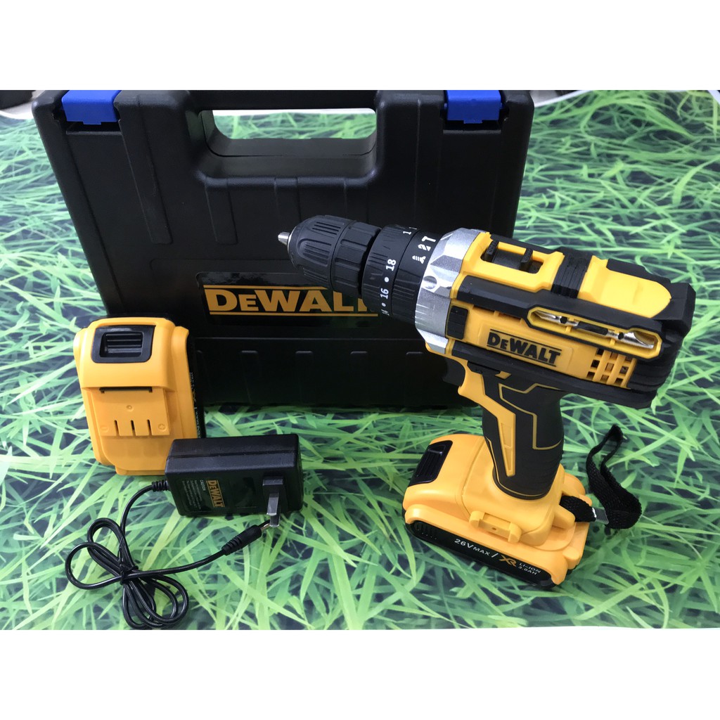 [TẶNG MŨI KHOAN] Máy khoan pin, máy vặn vít Dewalt 26v loại 1 có búa, bộ 2 pin 5 cell