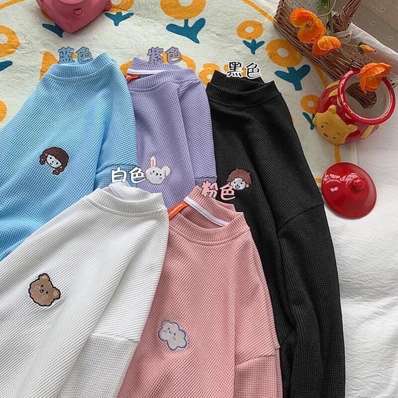 ÁO THUN DÀI TAY nữ hình thêu CUTE phong cách Hàn quốc