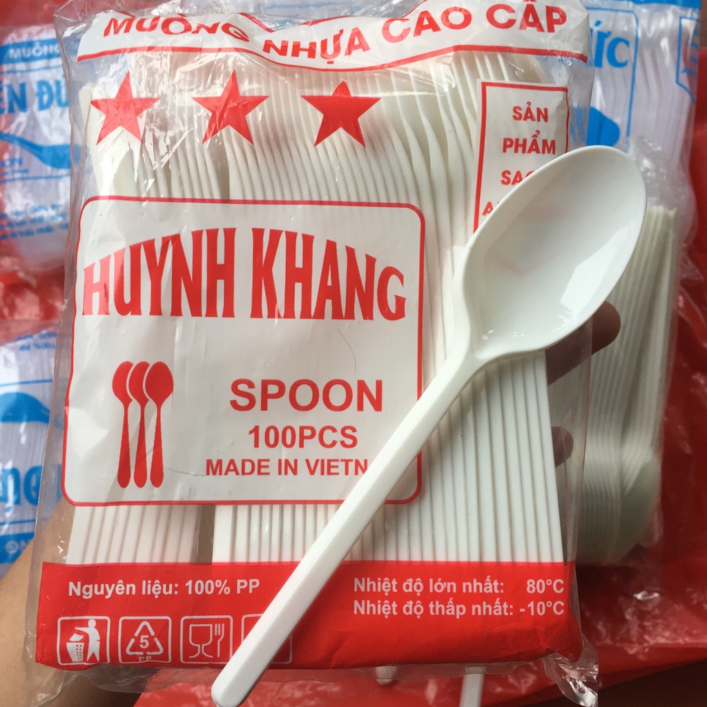 Thìa nhựa, muỗng nhựa cao cấp Huynh Khang  dùng 1 lần LINHMART