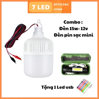 Combo cúp điện: bóng đèn led 12V+ Đèn pin mini sạc 3 chế độ sáng + Đèn led usb