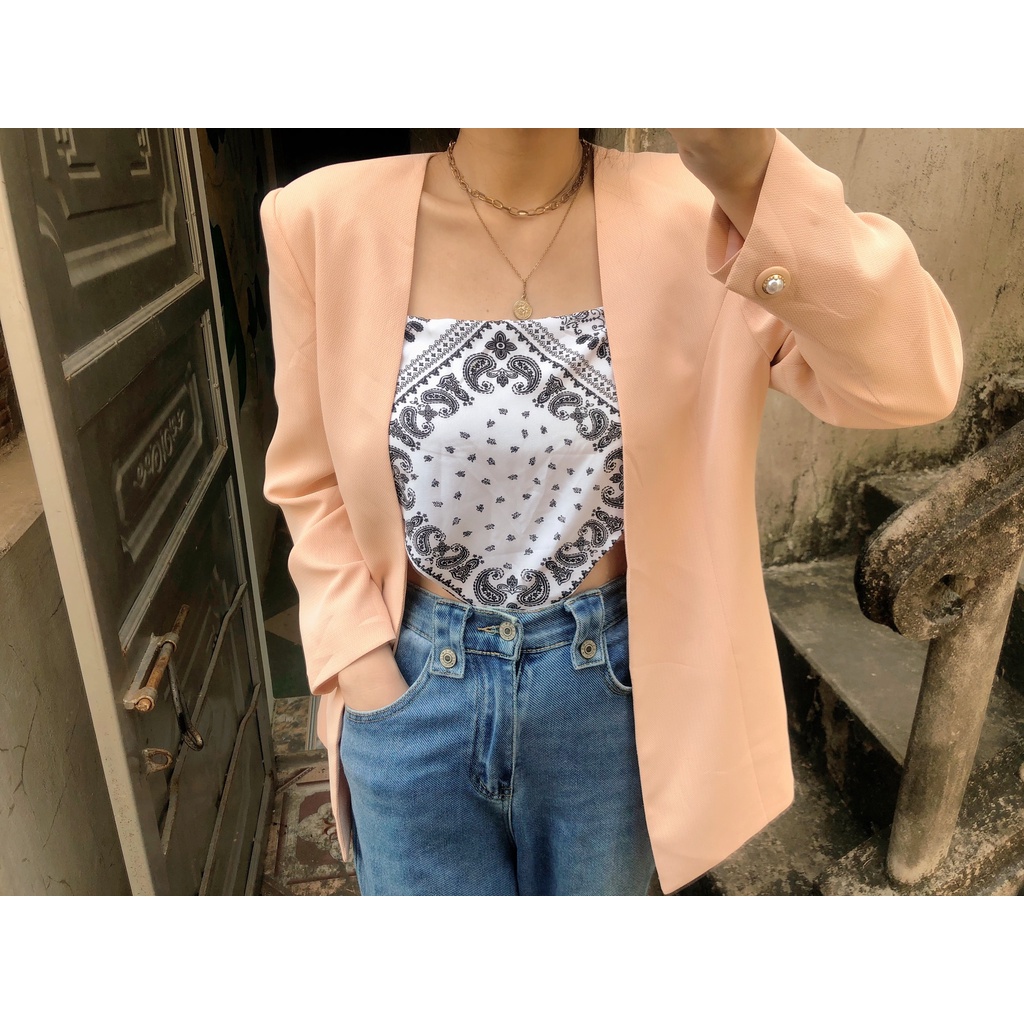 Ảnh thật vest Hàn màu hồng phấn vải cực xịn