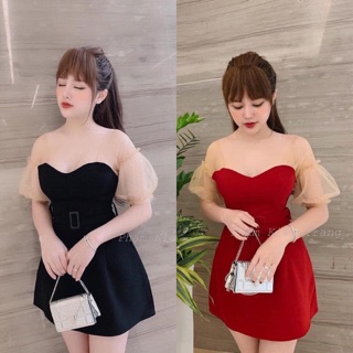 ĐẦM TAY PHỒNG LƯỚI KÈM BELT (ảnh thật)