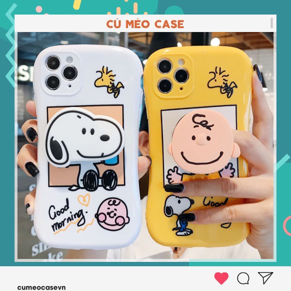 Ốp snopy vàng trắng kèm đế chống pop dành cho iPhone 11 Pro Max 7 8 Plus X XsMax XR Cú Mèo Case