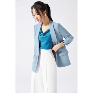 LALYA_Áo Blazer cổ sam basic - Xanh