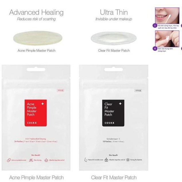 Miếng Dán Mụn Cosrx Acne Pimple Master Patch màu đỏ, Miếng Dán Mụn Cosrx Acne Pimple Master Patch màu đen