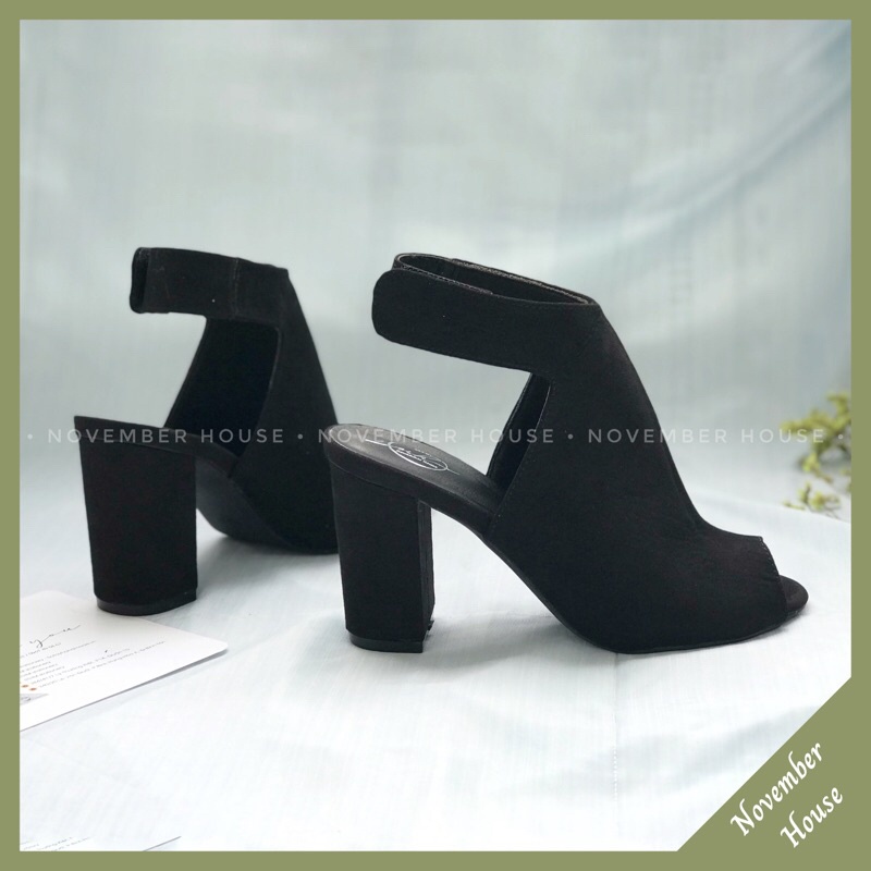 Giày boots nữ cao gót kiểu dáng hở mũi gót thô 8cm thời trang nữ , B2 - November House | BigBuy360 - bigbuy360.vn