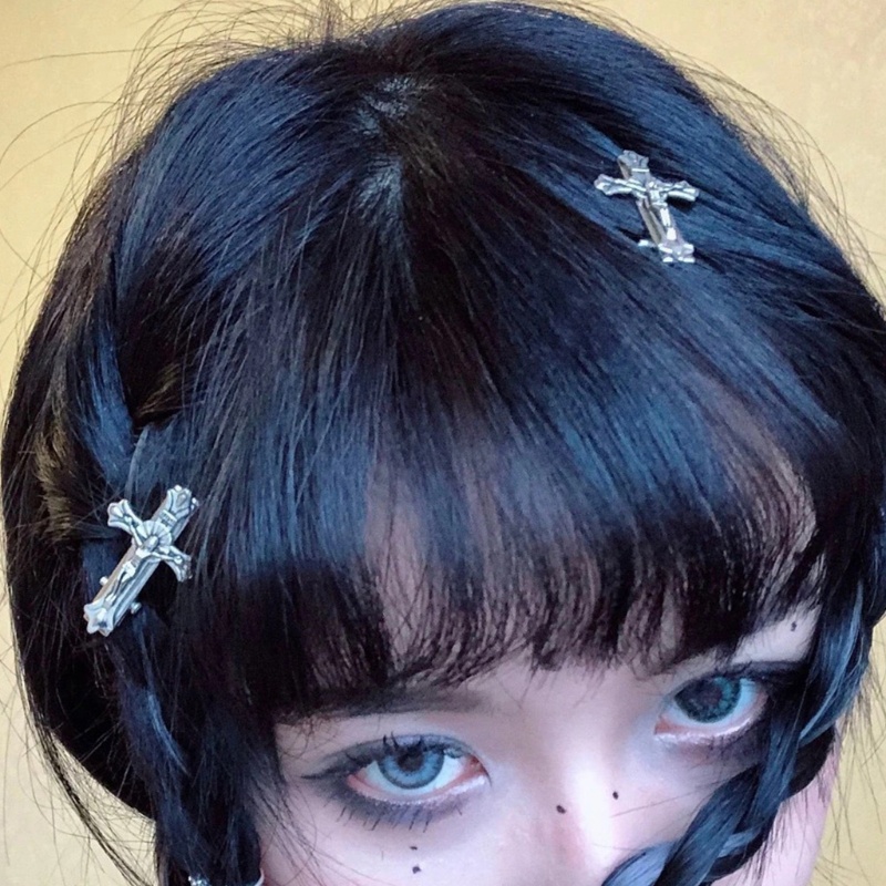 [Hàng mới về] Kẹp tóc mỏ vịt hình chữ thập phong cách Gothic cổ điển thời trang