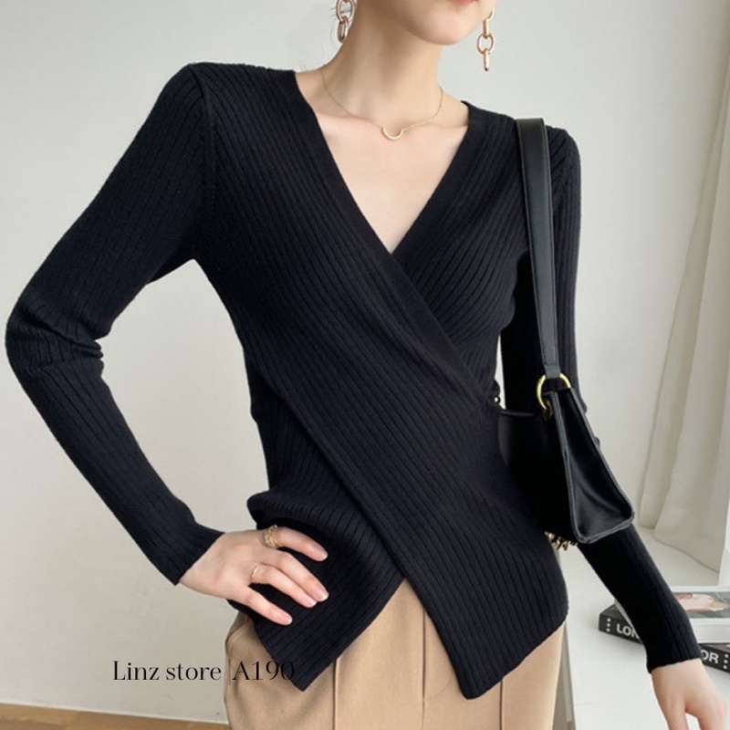 (ảnh+video) Áo len nữ dài tay cổ tim chất len mềm mịn phong cách Hàn quốc Linzstore A190