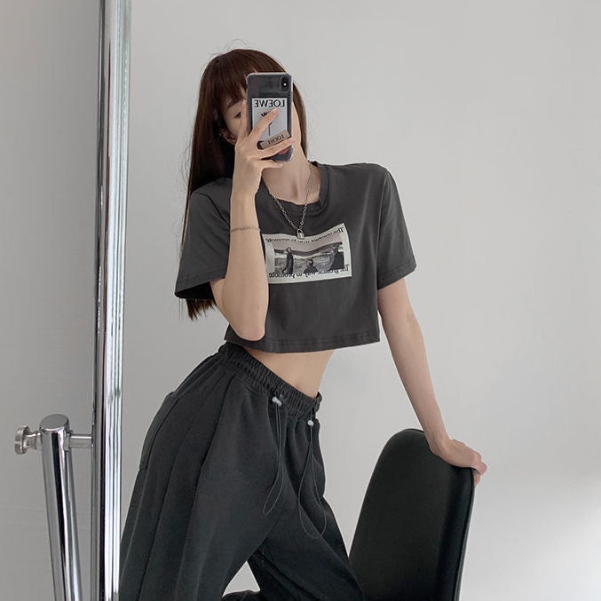 Áo Thun crop top Tay Ngắn Cổ Tròn Dáng Rộng Phong Cách retro Hàn Quốc Dành Cho Bạn áo thun nữ JL-TX-23