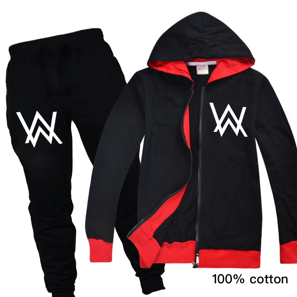 Set Áo Khoác Hoodie Có Khóa Kéo + Quần Dài In Chữ Alan Walker Năng Động Thời Trang Cho Bé