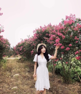 Đầm Bi Cổ V 2 Màu (kèm hình thật)