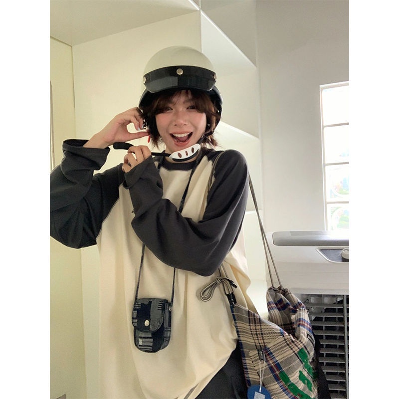 ❡✻Áo Thun Tay Dài Raglan 100% Cotton Màu Đen Ngọt Ngào Thời Trang Cho Cặp Đôi