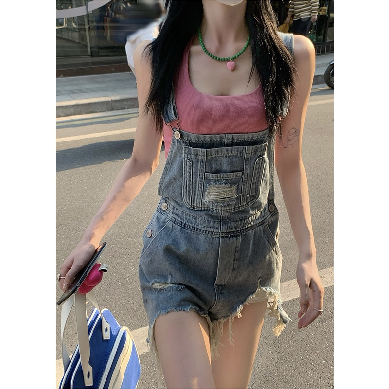 Quần Yếm Denim Ống Rộng Lưng Cao Thời Trang Dành Cho Nữ