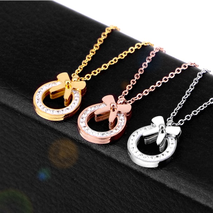 Dây chuyền nữ titan cao cấp hình tròn đính nơ xinh xắn dễ thương, siêu đẹp, bền màu, hợp thời trang