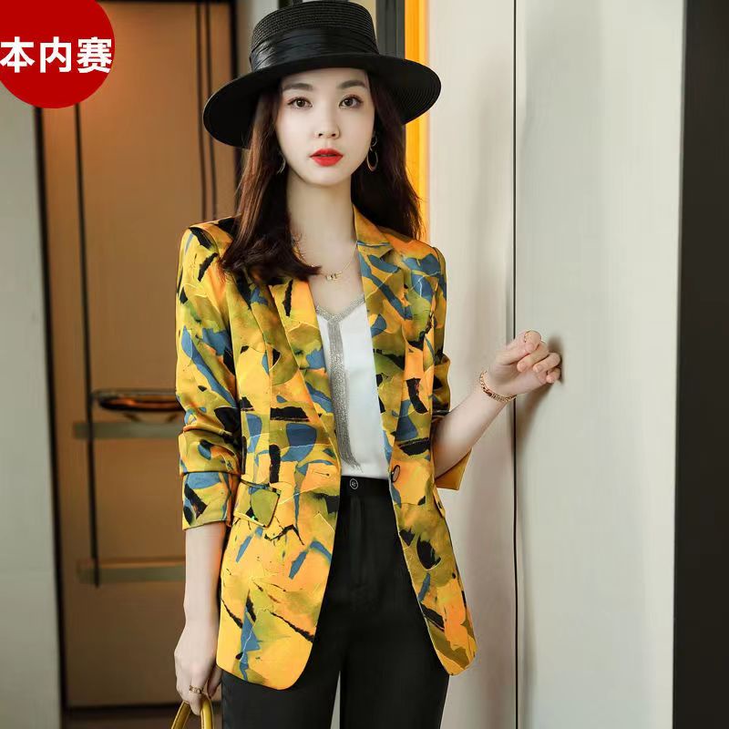 Áo Khoác Vest In Họa Tiết Màu Vàng Phong Cách Pháp Thời Trang Xuân Thu 2022 Mới Chất Lượng Cao