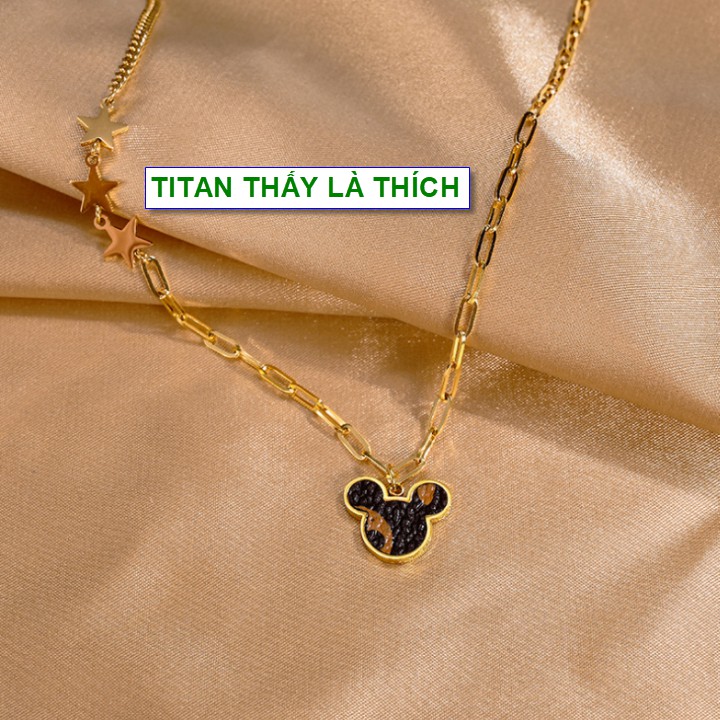Dây chuyền vàng nữ hàn quốc titan dây phối sao mặt Mickey - Hàng chuẩn titan màu sắc bóng đẹp - Cam kết 1 đổi 1 nếu đen