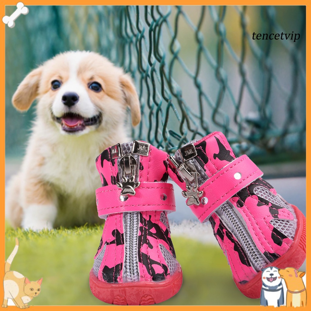 Set 4 giày boot họa tiết bò sữa phối lưới thoáng khí dành cho cún cưng