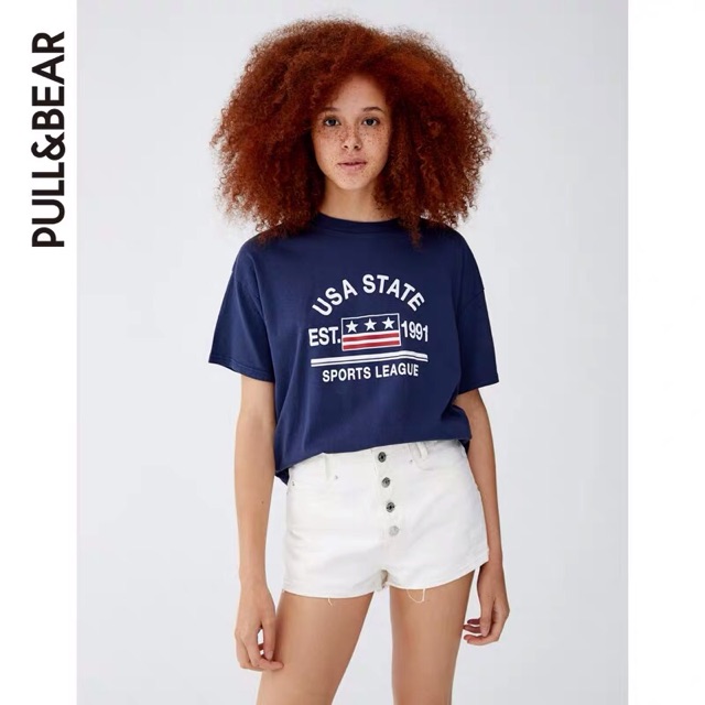 Áo thun croptop USA STATE hiệu Pull&Bear Auth 100%