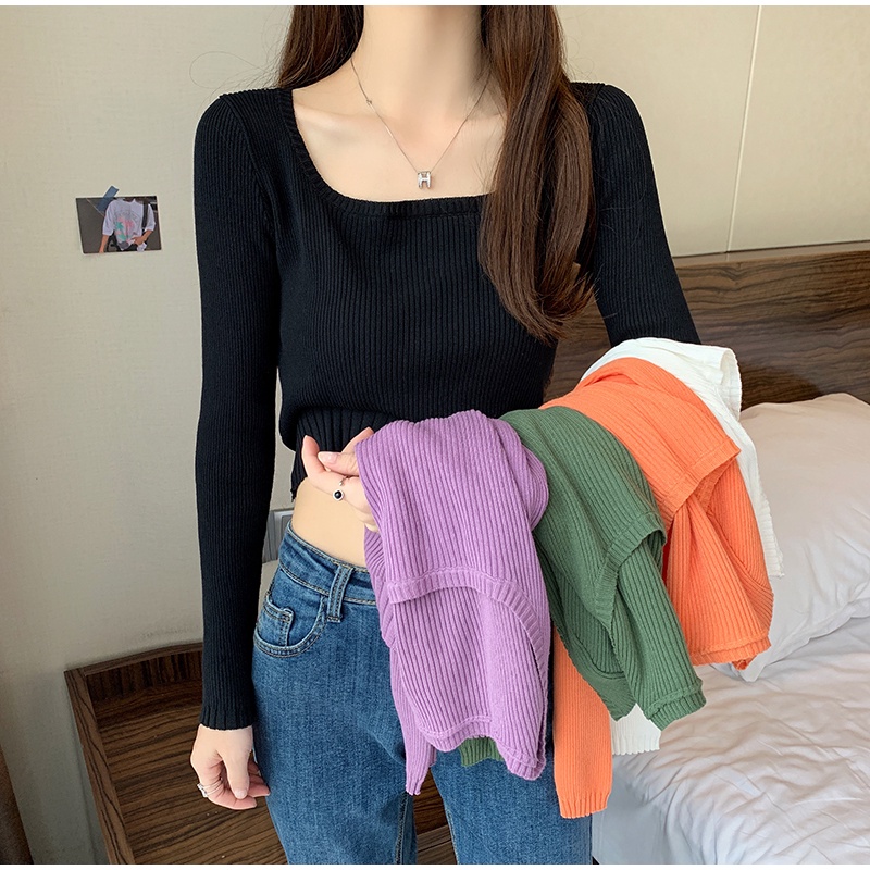 Áo len ZHELIHANGFEI tay dài dáng ôm dễ phối đồ