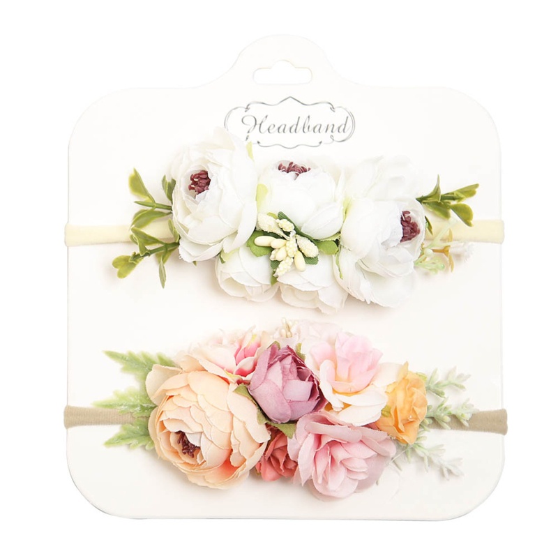 Set 2 Băng Đô Đội Đầu Bằng Nylon Co Giãn Gắn Hoa Giả Cho Bé Gái
