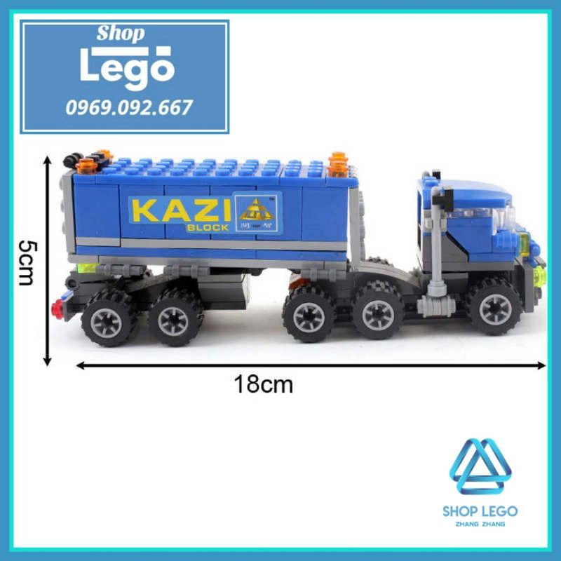 [163 Hình] Xếp hình Xe Container Truck có thể lắp thành xe thang, máy bay, xe chở hàng xe đua Lego Minifigures Kazi 6409