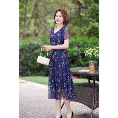 Váy trung niên cho mẹ sang trọng V74 - Shop áo đầm cho người lớn tuổi mùa hè đẹp cao cấp sang dự tiệc dạ hội Bigsize