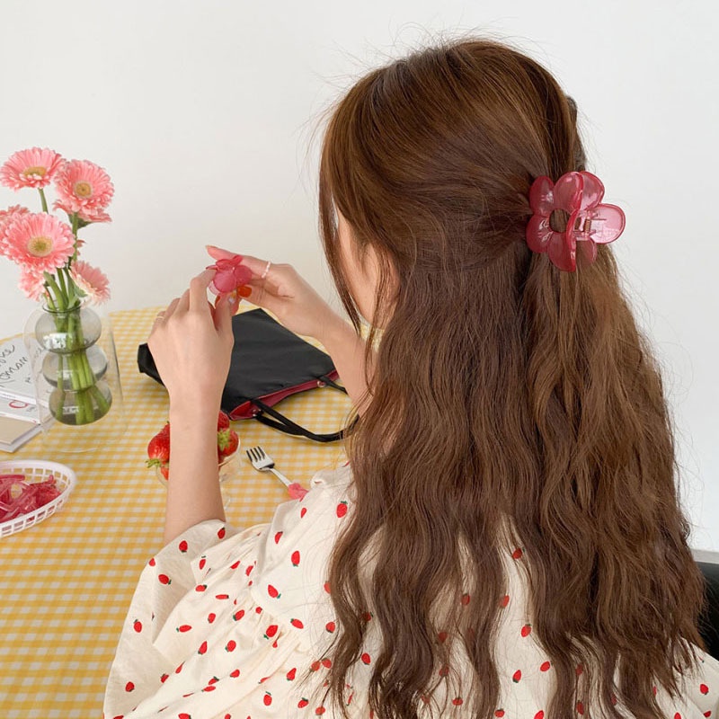 Kẹp Tóc Hình Bông Hoa Màu Trơn Đơn Giản Phong Cách retro Thời Trang Hàn Quốc