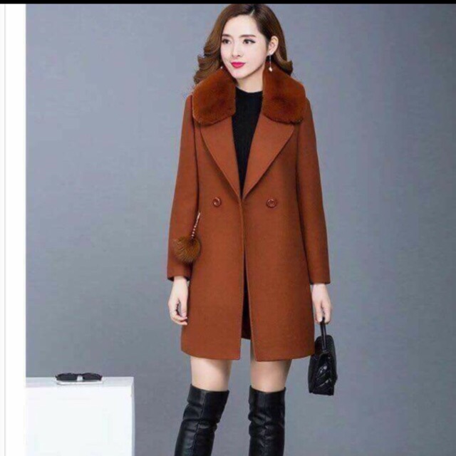 Áo dạ cổ lông màu nâu .................................................,,,,,,.:...............................