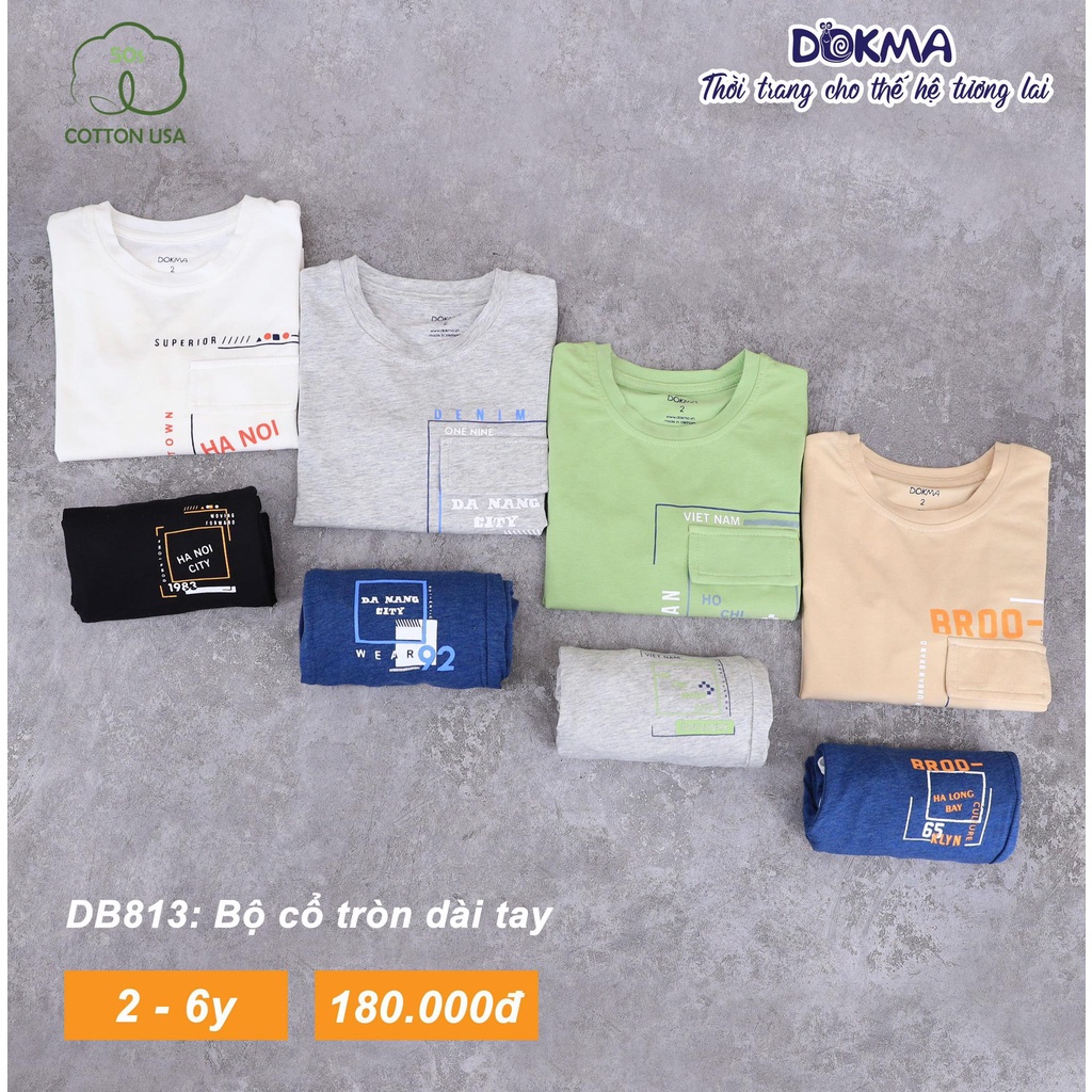 (2-6Y) Bộ dài tay cổ tròn vải cotton mỏng - DOKMA