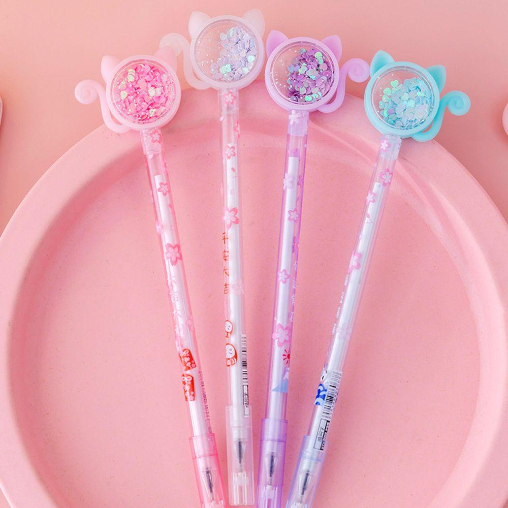 Bút Mực Gel Ngòi 0.5mm Hình Mèo Đính Kim Sa Nhiều Màu Dễ Thương Cho Bé