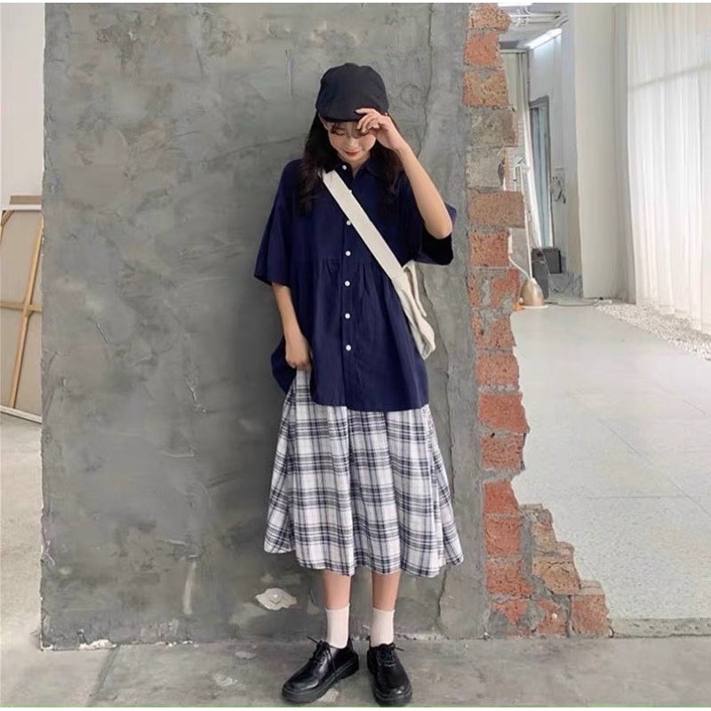 Chân váy kẻ hai lớp