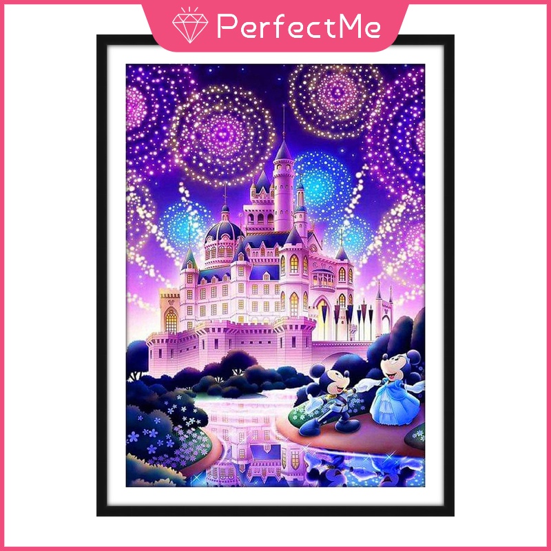 Bộ Tranh Đính Đá Diy Hình Lâu Đài / Vuông Phản Quang Kích Thước 30x40cm