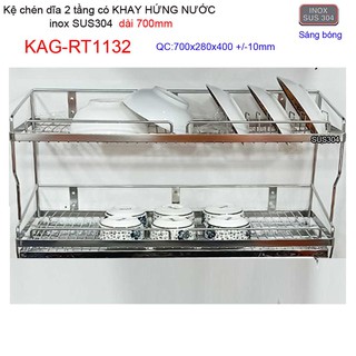 KỆ ĐỰNG CHÉN BÁT CÓ KHAY HỨNG NƯỚC 2 TẦNG INOX ROCA KAG-RT1132