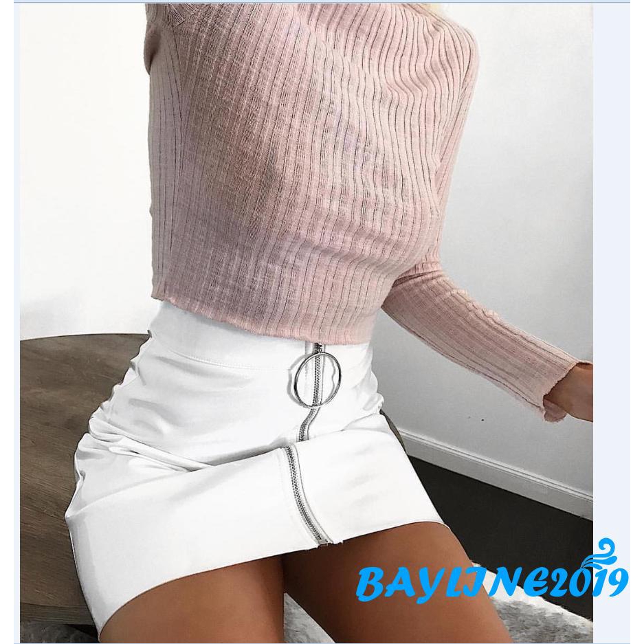 Chân váy trắng lưng cao có khóa kéo thời trang nữ tính
