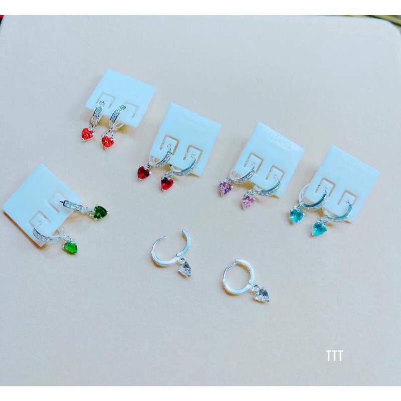 BÔNG TAI KHOEN ĐÁ TRÒN TREO ĐÁ TIM XINH