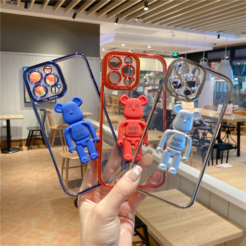 Ốp Điện Thoại Trong Suốt Chống Sốc In Hình Gấu Kèm Giá Đỡ Cho for i-phone11 12 13PROMAX X XS XR XSMAX i-phone7 8PLUS