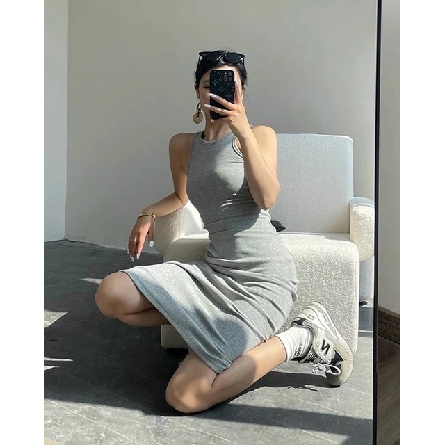 Đầm ôm body 3 lỗ thun gân cut out sau lưng